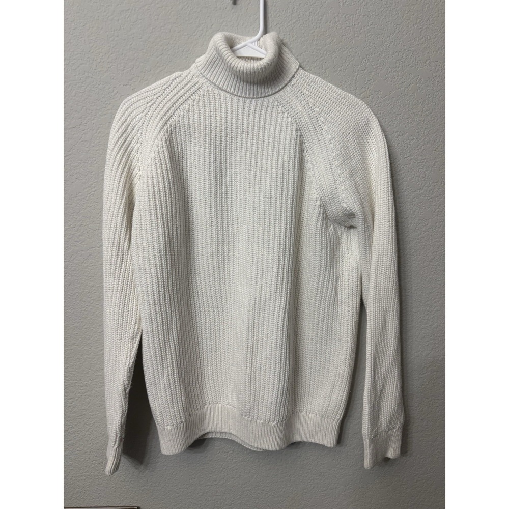 Zara Ribbed Knit Pullover White Turtleneck Sweater Women's Size S Heavyweight